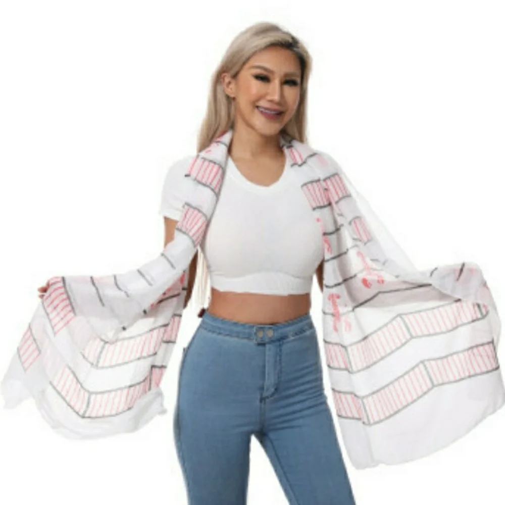 White and Pink Striped Scarf - Picture 1 of 3